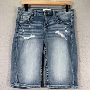 BKE Victoria Jean Shorts Womens 26 Blue Lightwash‎ Bermuda Distressed Trendy 11"